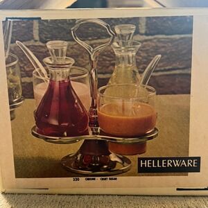 Vtg Hellerware No 320 Cruet Susan Chromium Glass Condiment Server Mid Century